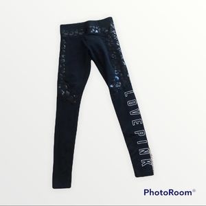 Victoria’s Secret PINK Yoga Pants. Black With Animal Print Design NWOT Size XS